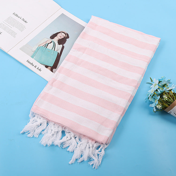 Turkish Striped Fringe Beach Towel – Quick Dry