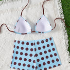 Wave point neck hanging triangle cup bikini strap flat angle split swimsuit - Classyfashion24.com