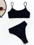Adjustable Strap Ruched Two-Piece Swim Set – Black | Army Green