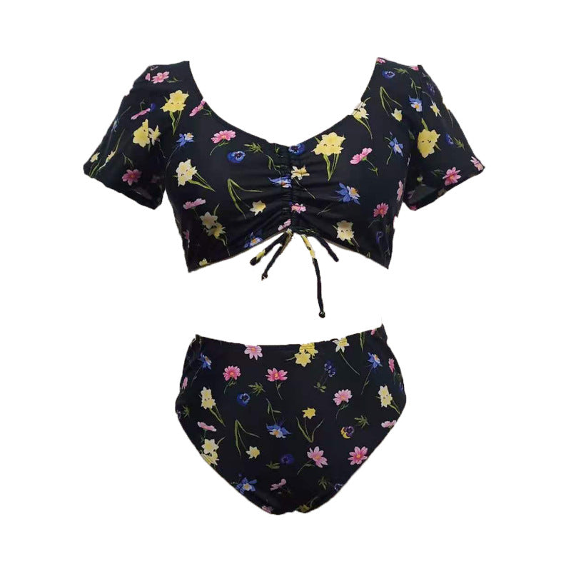 Plus Size Floral Swimwear with Drawstring Design - Classyfashion24.com