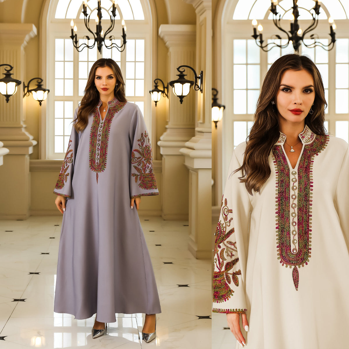 Dubai Muslim Rope Embroidery Dress Turkish Middle Eastern Long Robe for Women, Export Fashion Dress - Classyfashion24.com