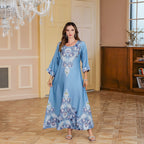 Muslim Rhinestone Printed Long Robe Women's Elegant Middle Eastern Dress Dubai Turkish Abaya Long Dress - Classyfashion24.com