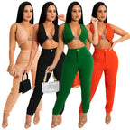 Solid color sleeveless vest leggings set - Classyfashion24.com
