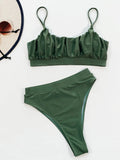 Adjustable Strap Ruched Two-Piece Swim Set – Black | Army Green