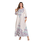 Muslim Rhinestone Printed Long Robe Women's Elegant Middle Eastern Dress Dubai Turkish Abaya Long Dress - Classyfashion24.com