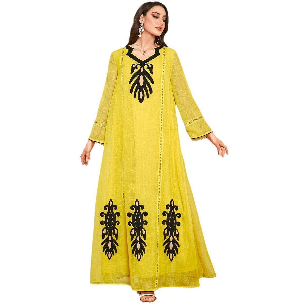 Muslim Long Robe Women Embroidered Long Sleeve Dress - Classyfashion24.com