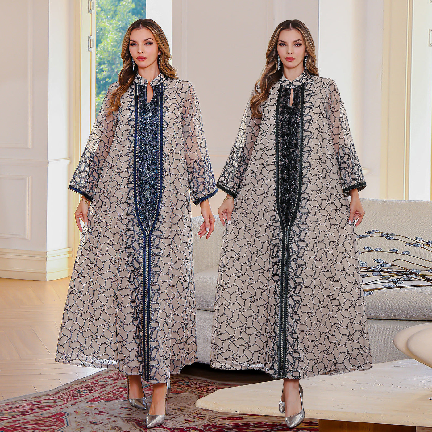 Elegant Long Sleeve Dubai Abaya with Embroidery for Middle Eastern Muslim Women - Classyfashion24.com