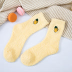 Coral velvet socks embroidered with fruits - Classyfashion24.com