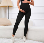 High waist maternity leggings by classyfashionz, featuring belly support, high elasticity, and moisture-absorbing fabric.