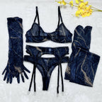 Gathering Mesh Sexy Lingerie – Tie-Dye Colorful Five-Piece Set for Women