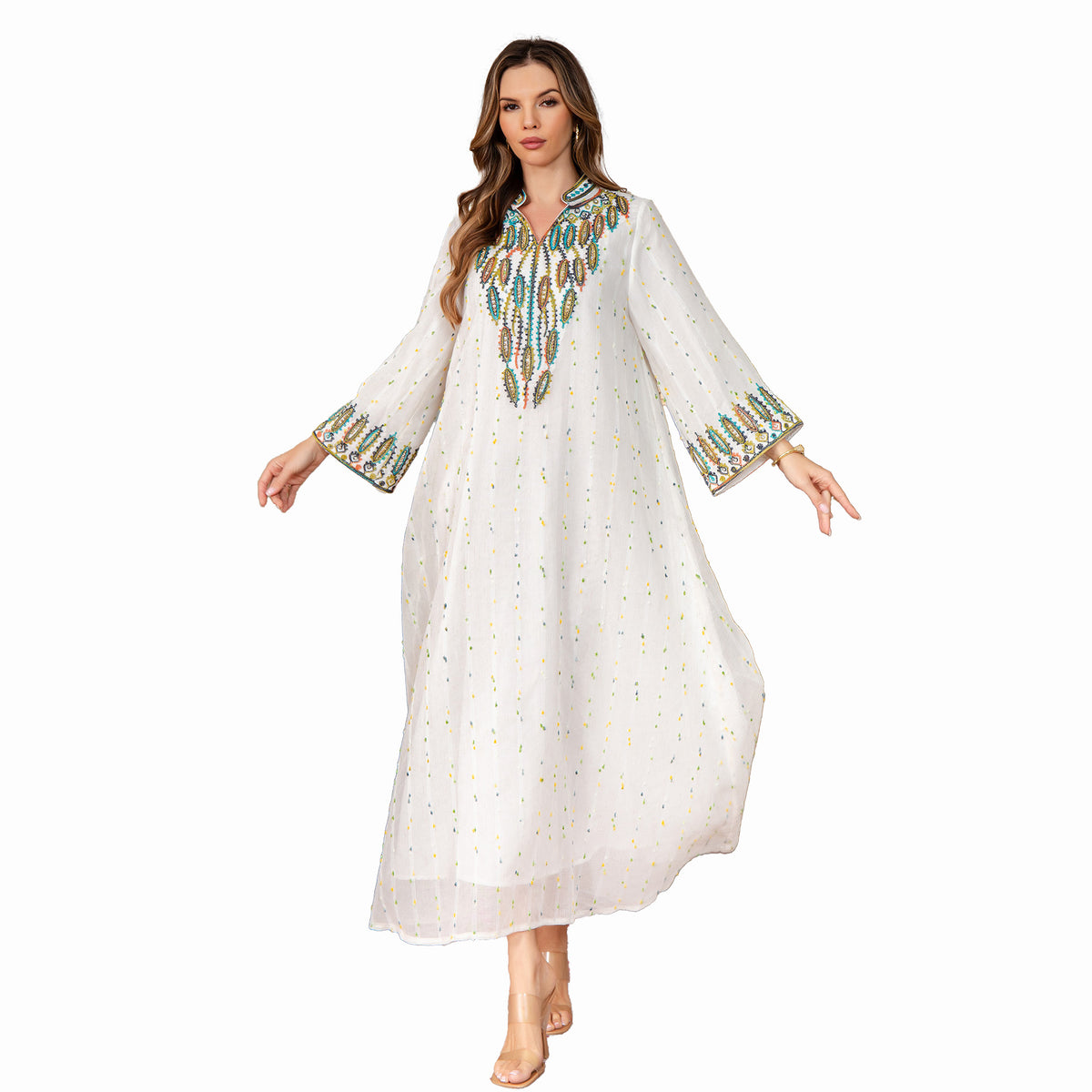 New Arrival Stock Middle Eastern Clothing Muslim Women's Long Robe Jalabiya Rope Embroidery Dubai - Classyfashion24.com