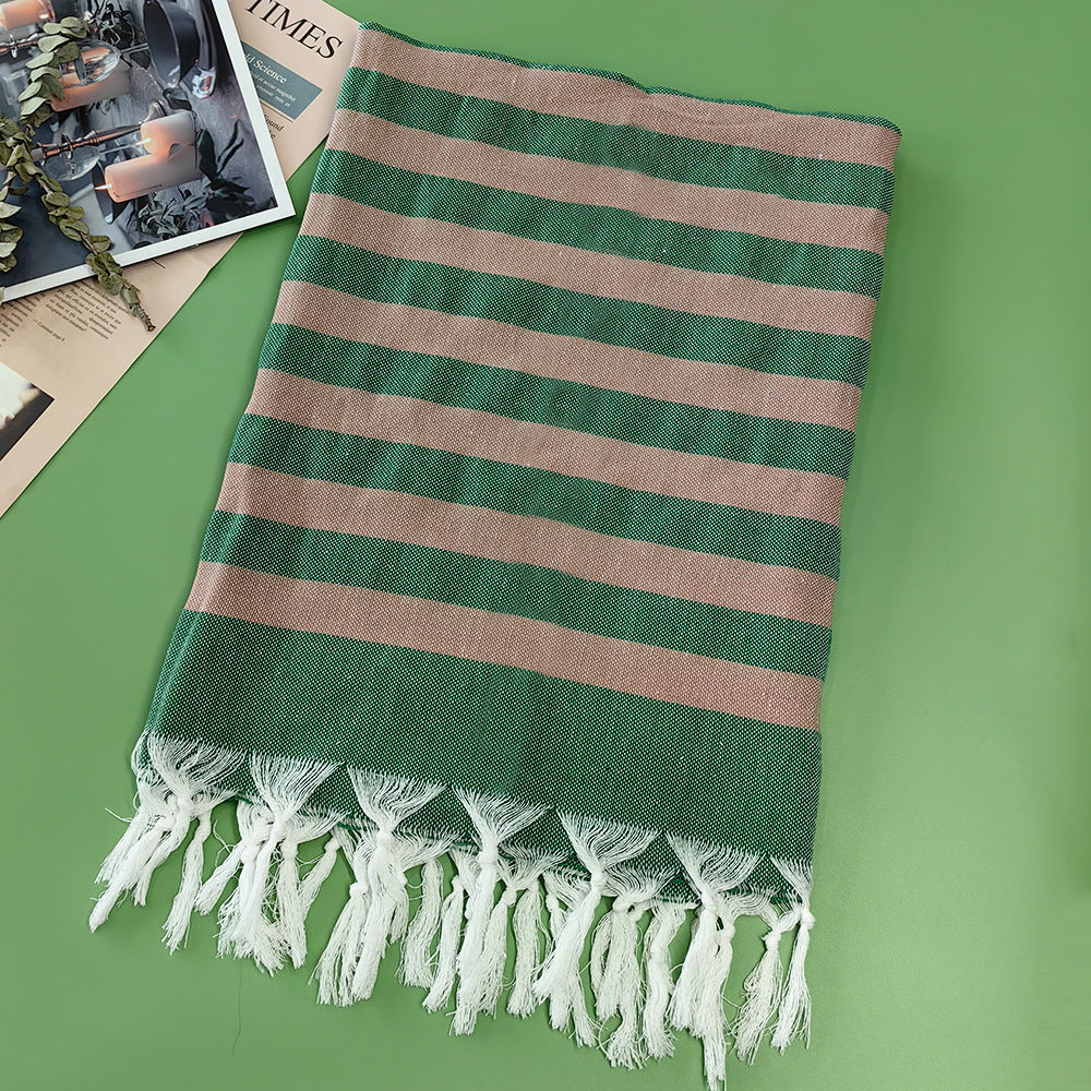 Turkish Striped Fringe Beach Towel – Quick Dry