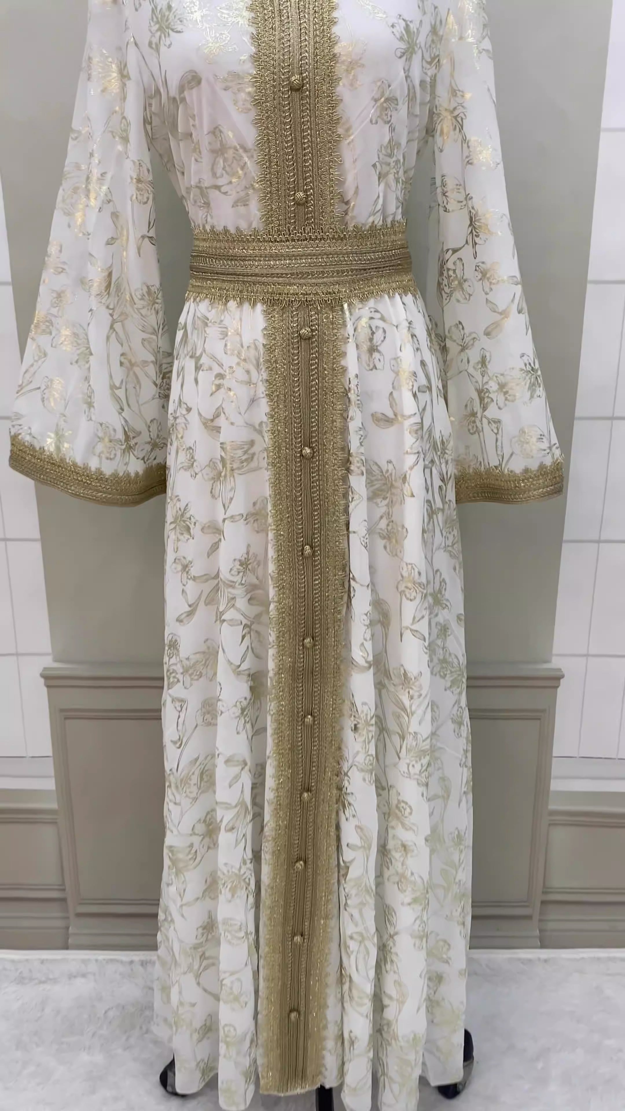 Evening Dress Muslim Dress Bottom Grab Flower Gold Stamping Fashion Robe - Classyfashion24.com