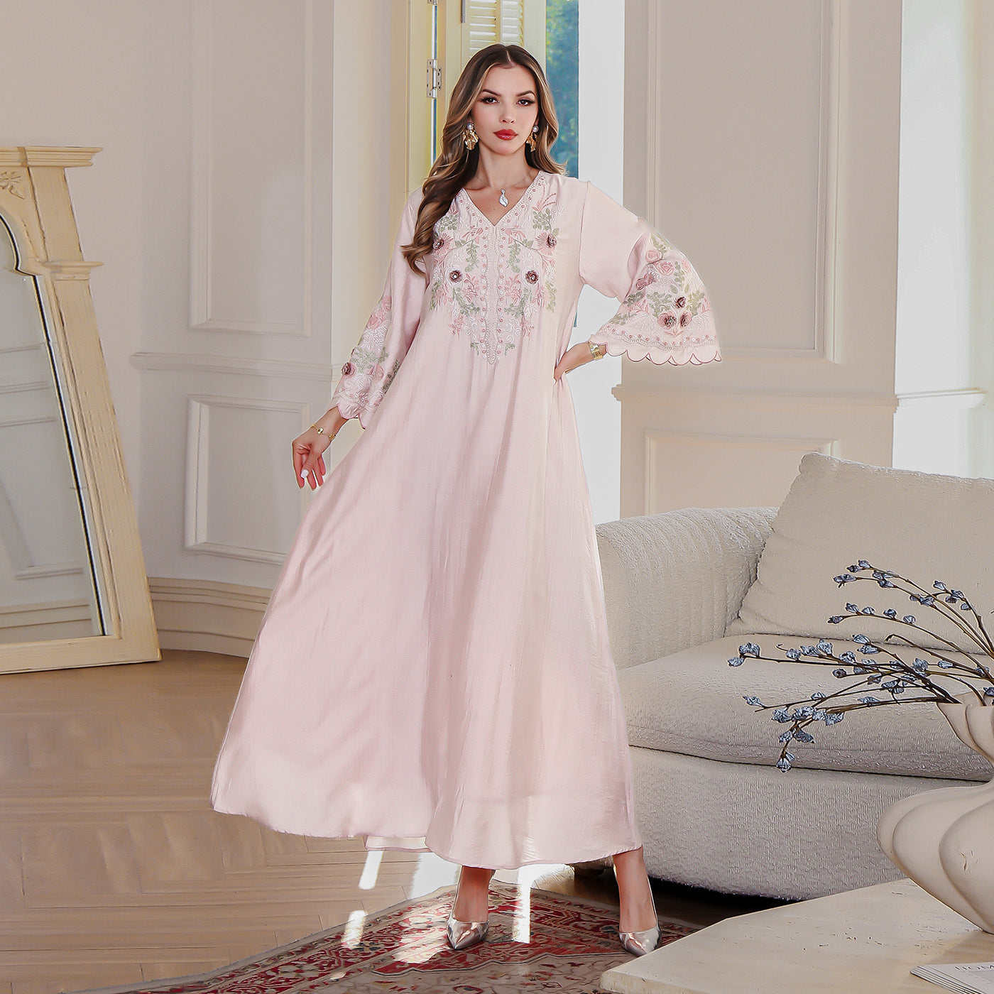Middle Eastern Women's Dress Dubai Embroidered Long Robe Muslim Maxi Dress - Classyfashion24.com