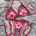 Leopard Print Red Flower Bikini Tie-Up Two-Piece Swimsuit Bikini Export - Classyfashion24.com