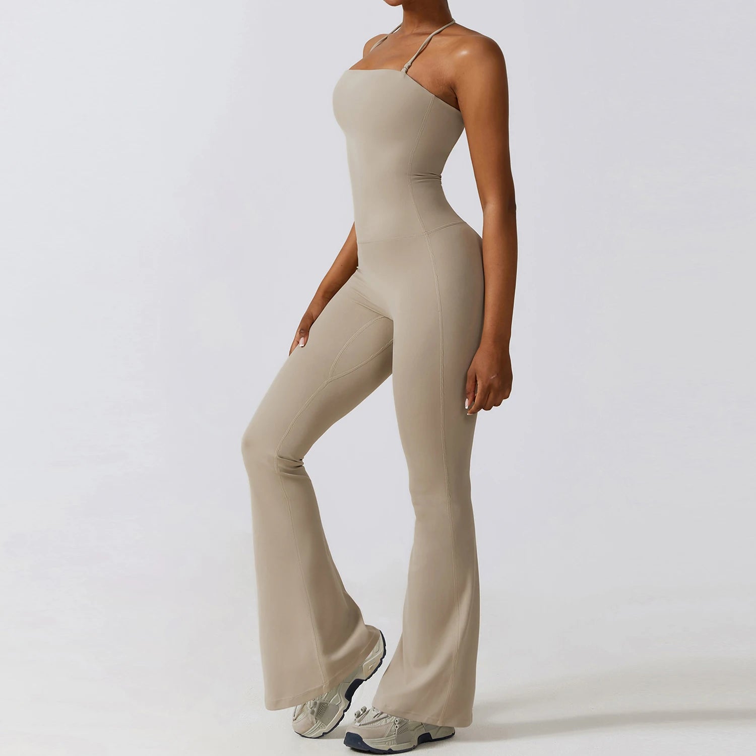 Classyfashionz Bell Bottoms Gym Set features a fitted one-piece yoga suit with flare leggings, ideal for workouts.
