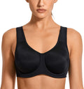 Women's Max Control Underwire Sports Bra High Impact in black, featuring wide straps and a supportive underwire design.