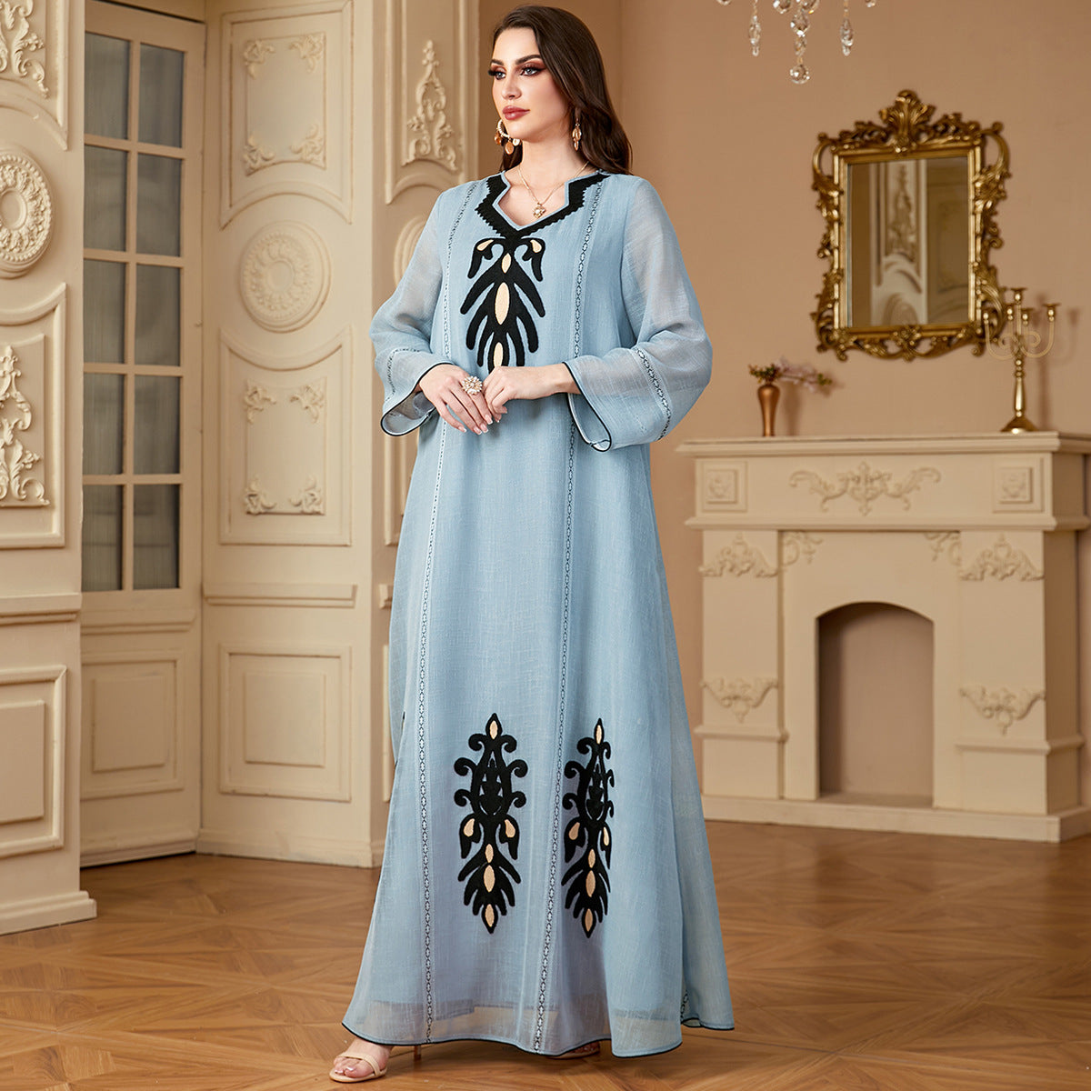 Muslim Long Robe Women Embroidered Long Sleeve Dress - Classyfashion24.com
