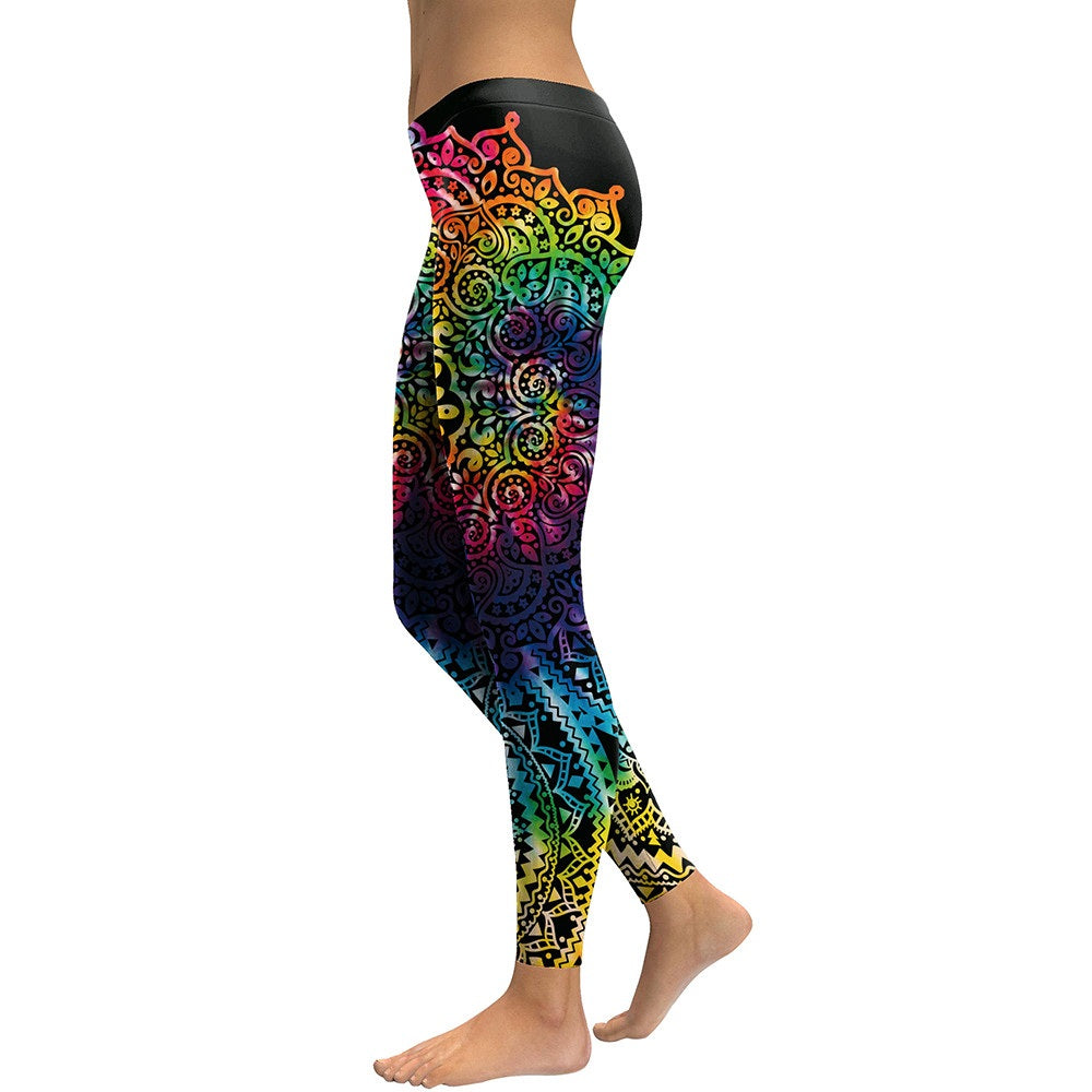 Mandala Flower Leggings – 3D Printed Gradient High Waist Fitness Pants