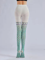 Plaid Printed Pantyhose – Retro Pattern Fake Two-Piece Silk Stockings