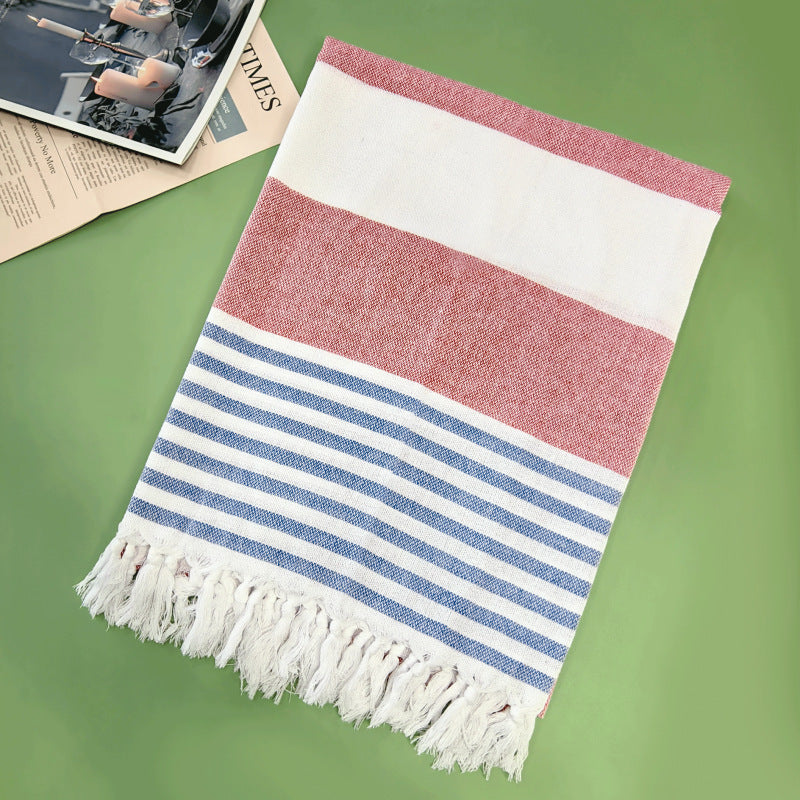 Turkish Striped Fringe Beach Towel – Quick Dry