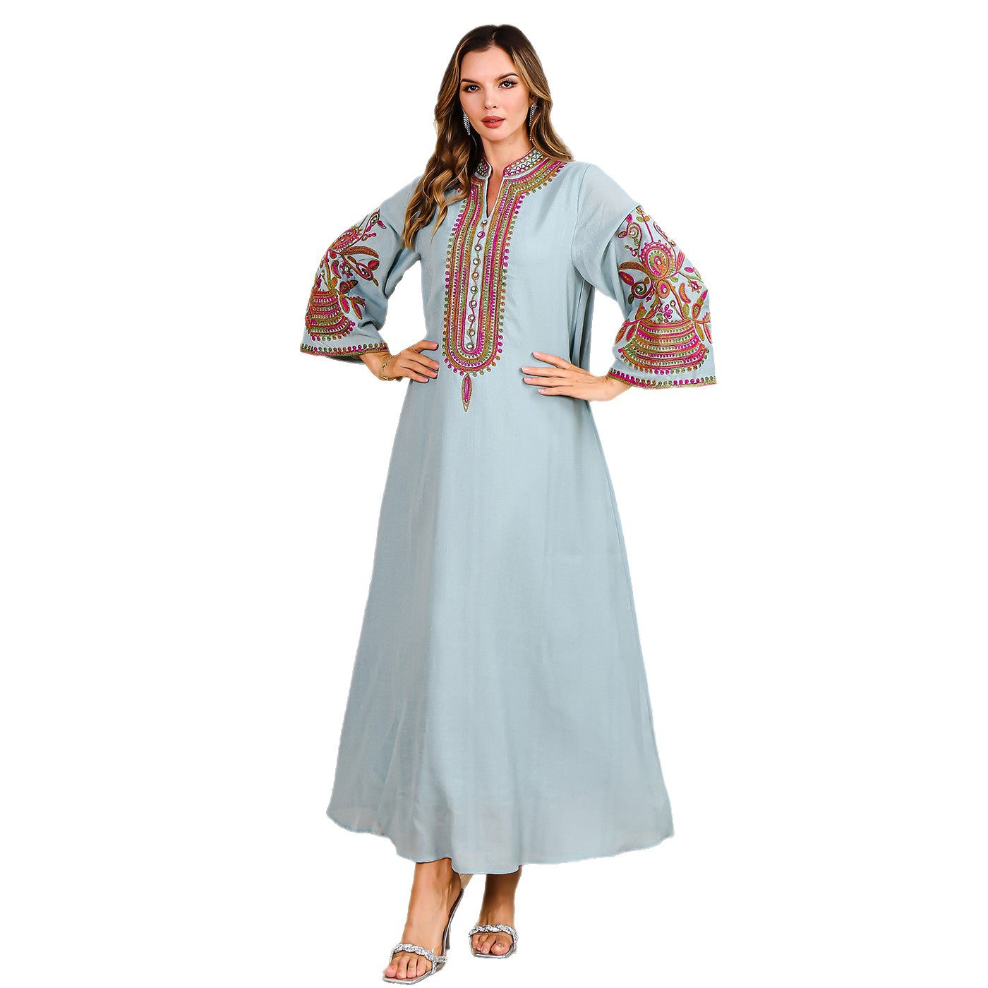Middle Eastern Muslim Embroidered Long Robe for Women Dubai Turkish Luxury Evening Dress Maxi Dress - Classyfashion24.com