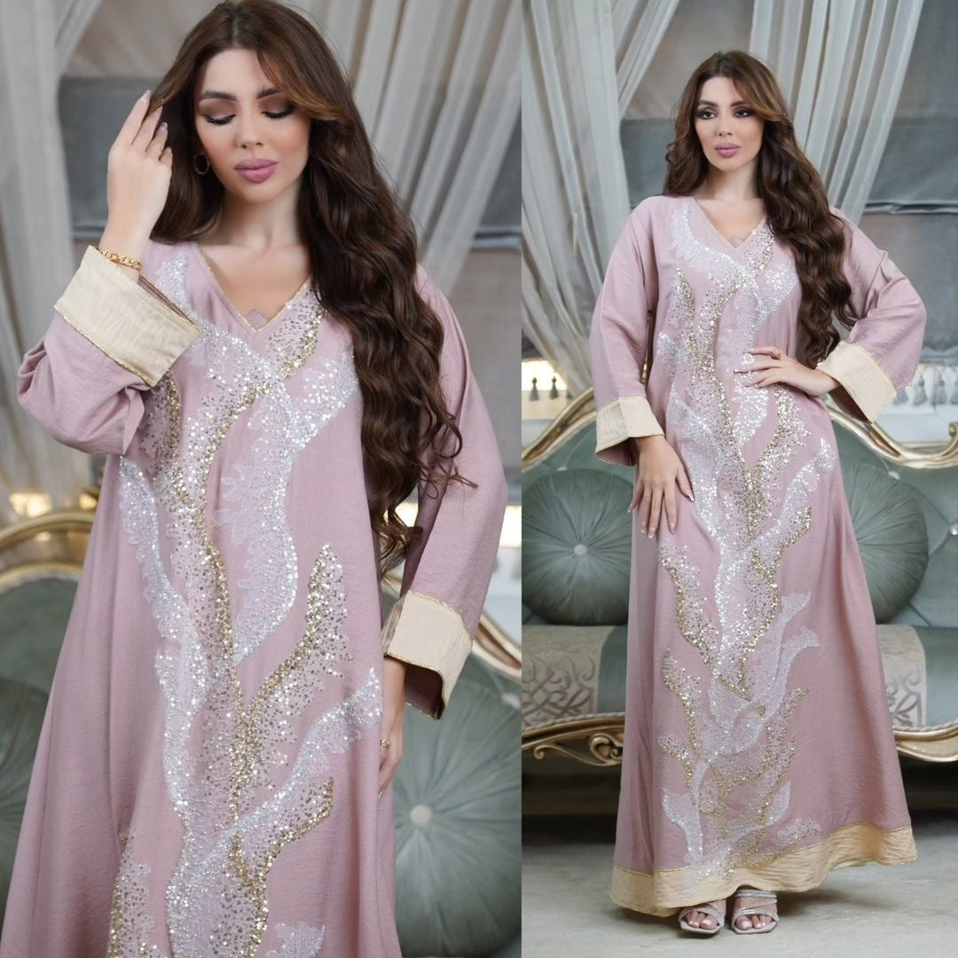 Muslim robes embroidered with beads fashionable abaya Middle Eastern women's clothing Arab clothing - Classyfashion24.com