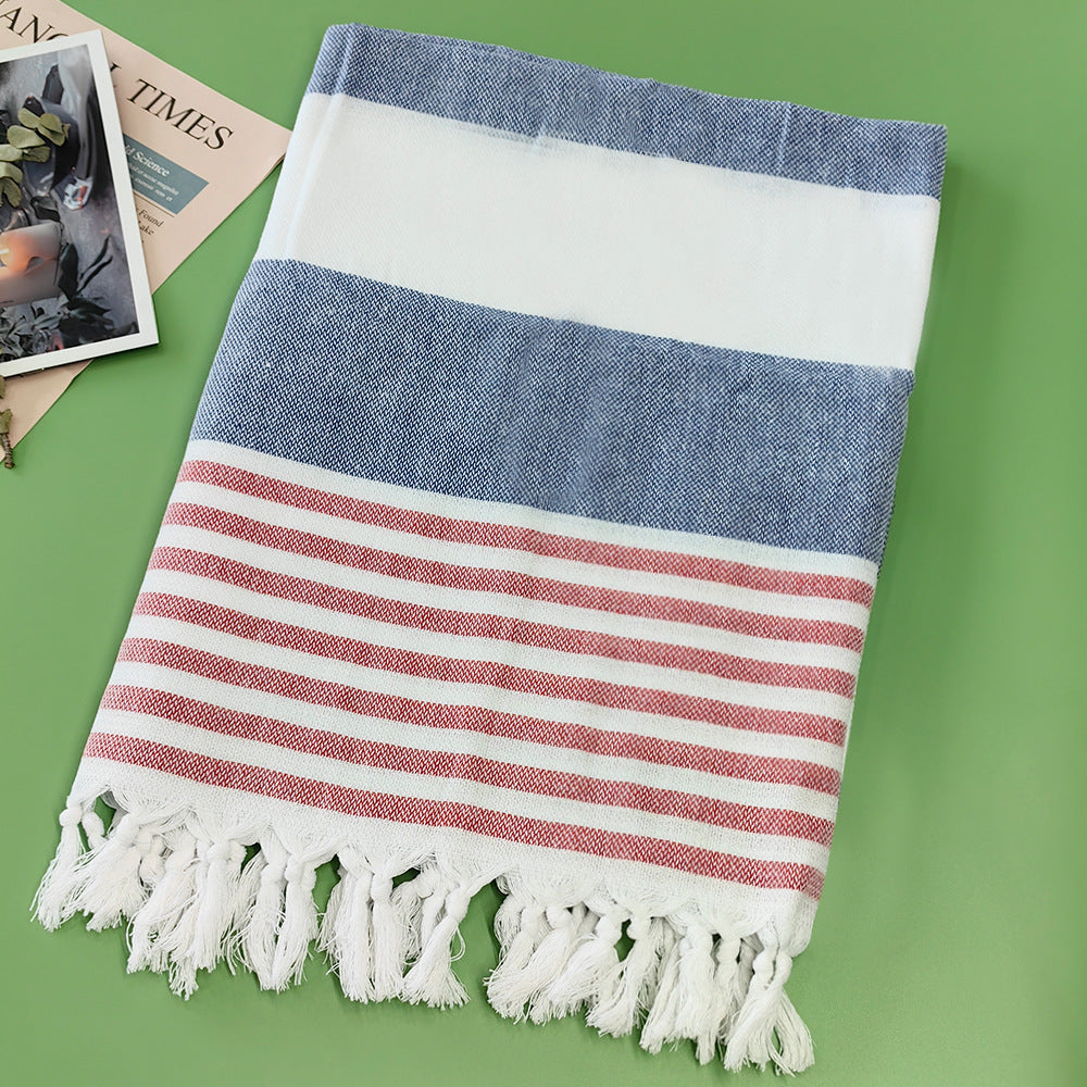 Turkish Striped Fringe Beach Towel – Quick Dry