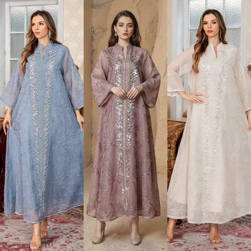 New Muslim Chiffon  Middle Eastern Clothing Dubai Long Dress Beaded - Classyfashion24.com
