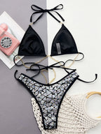 Sequin Halter Neck Two-Piece Bikini Set – Black