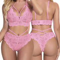Hollow Out Sexy Sleepwear by classyfashionz, featuring a pink lace two-piece lingerie set with intricate detailing and strapp