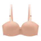 Women's Seamless Anti-Slip Gathered Comfort Bra in nude color with smooth cups and adjustable straps.