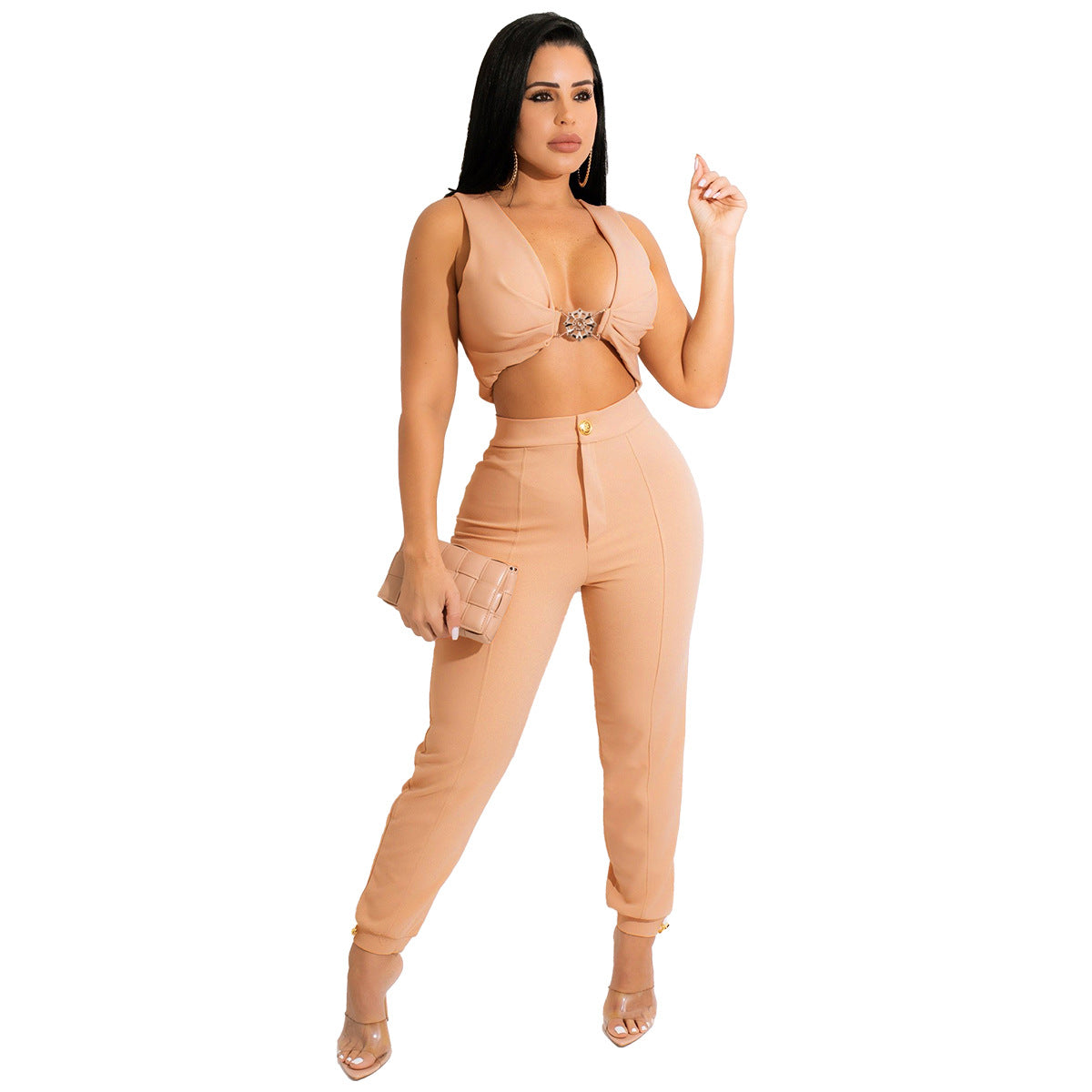 Solid color sleeveless vest leggings set