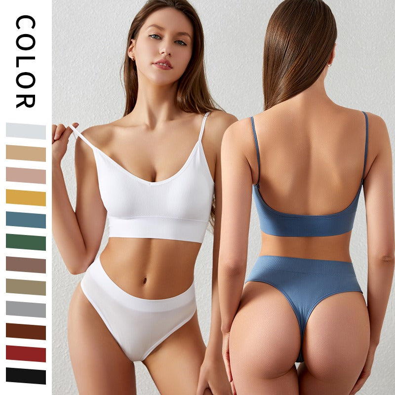 Classyfashionz women's gathered bra and bottoming underwear set, featuring thin triangle cups and a sexy back design.
