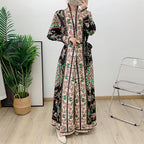Muslim Middle Eastern women's pleated dress evening gown Dubai women's lace up robe - Classyfashion24.com
