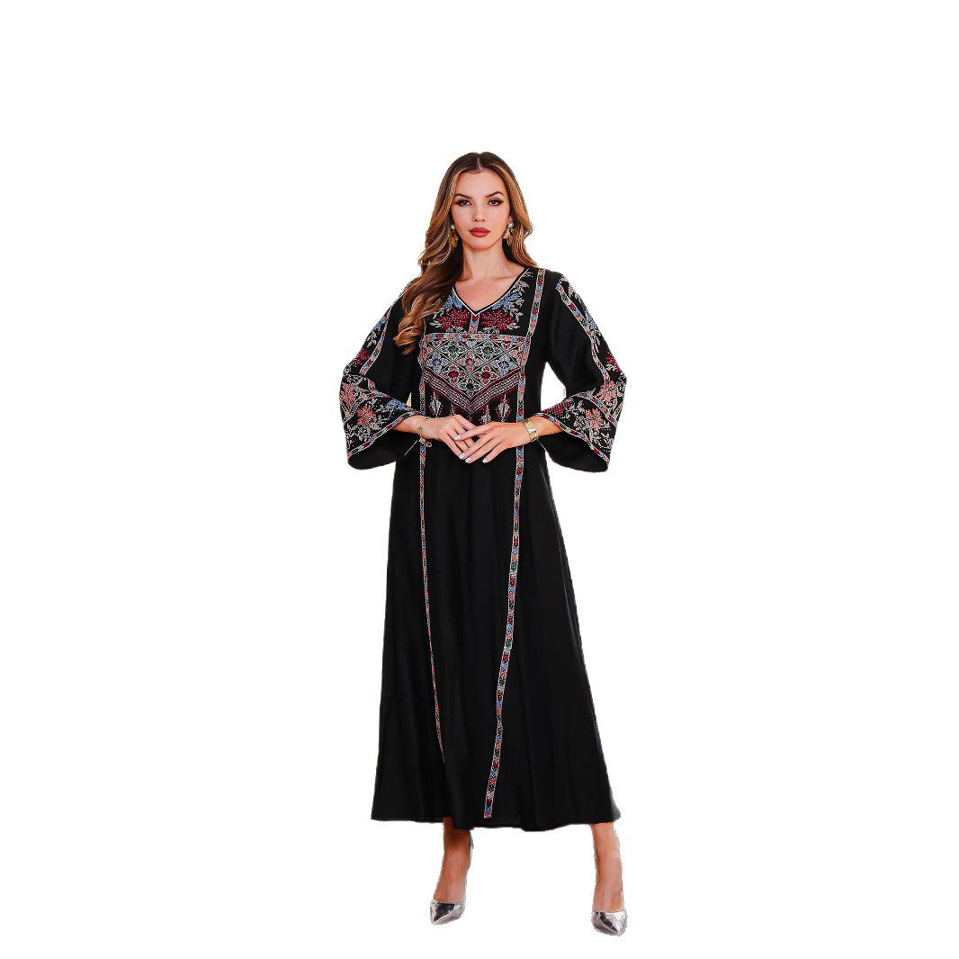 Elegant Muslim Dress Dubai Women's  Embroidered Beaded Long Robe - Classyfashion24.com