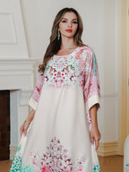 Summer New Muslim Printed Dress Party Middle East Long Dress Abaya Sequined Printed Robe - Classyfashion24.com
