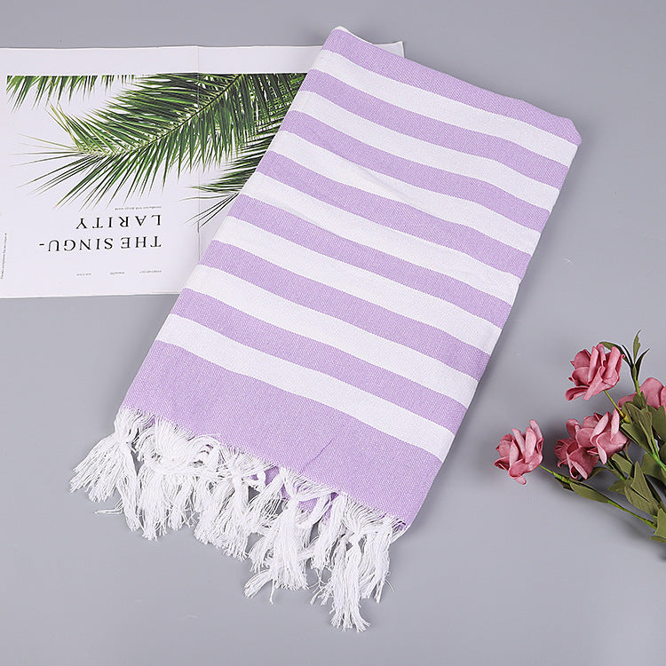 Turkish Striped Fringe Beach Towel – Quick Dry