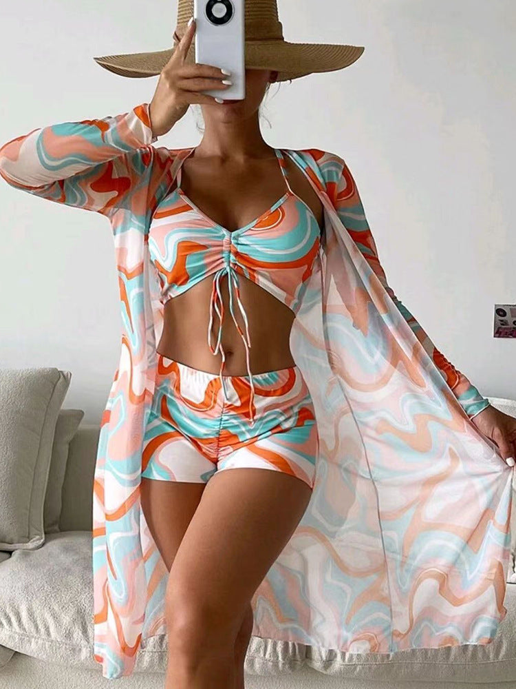 Swimsuit long sleeved mesh three piece bikini top - Classyfashion24.com