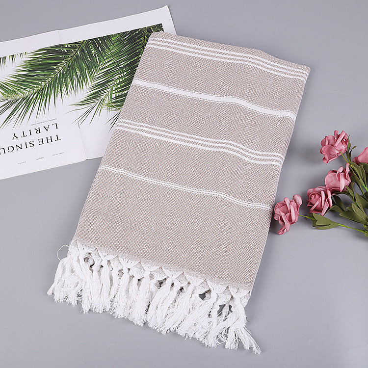 Turkish Striped Fringe Beach Towel – Quick Dry