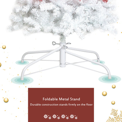 Close up detail of lush red PVC branches and pre-lit LED lights on whimsical tree