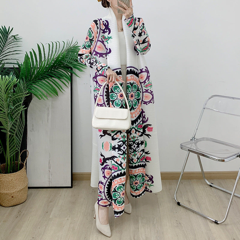 Muslim women's modern fashion Türkiye printed white casual large abaya cardigan gown - Classyfashion24.com
