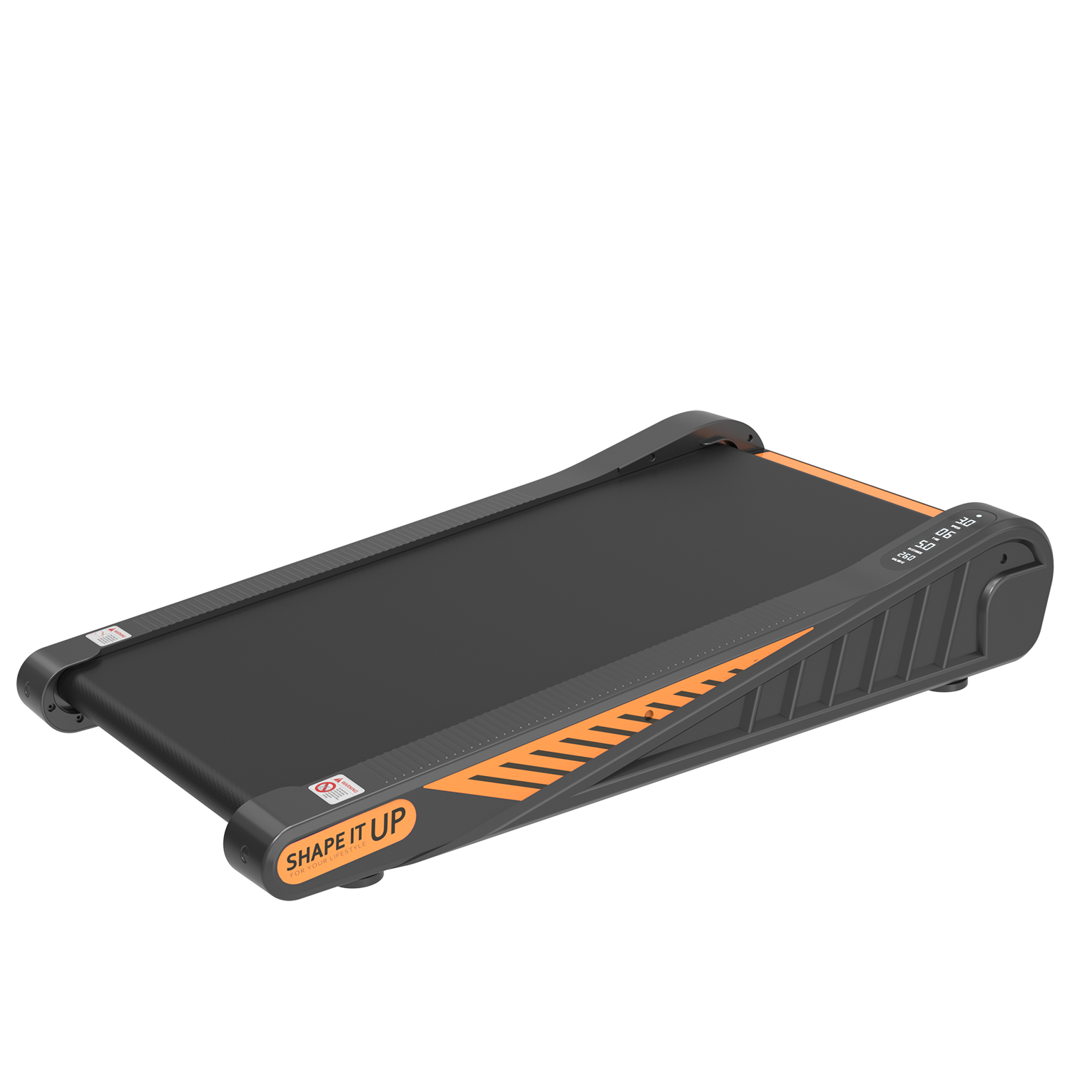 Under Desk Treadmill by classyfashionz, compact design with a sleek black surface and orange accents, ideal for home exercise