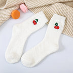 Coral velvet socks embroidered with fruits - Classyfashion24.com
