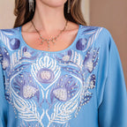 Muslim Rhinestone Printed Long Robe Women's Elegant Middle Eastern Dress Dubai Turkish Abaya Long Dress - Classyfashion24.com