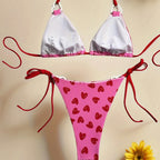 sexy two-piece swimsuit for women, backless halter neck tied bikini with print triangle bikini - Classyfashion24.com