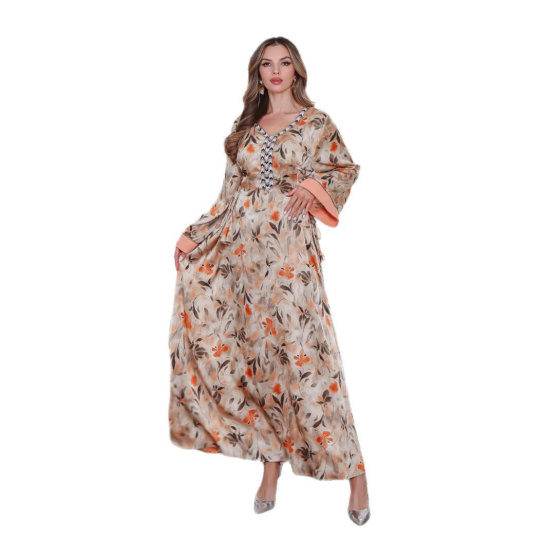 Muslim Printed Long Robe Loose Abaya Middle East Saudi Dubai Long Dress - Classyfashion24.com