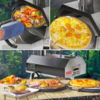 Portable 12" Wood-Fired Outdoor Pizza Oven with Rotating Turntable, featuring cooking pizza and vegetables outdoors.