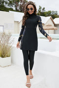 Printed Turtleneck Long Sleeve Top and Pants Swim Set - Classyfashion24.com