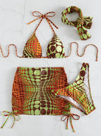 Headscarf skirt style bikini women's swimsuit four piece set - Classyfashion24.com